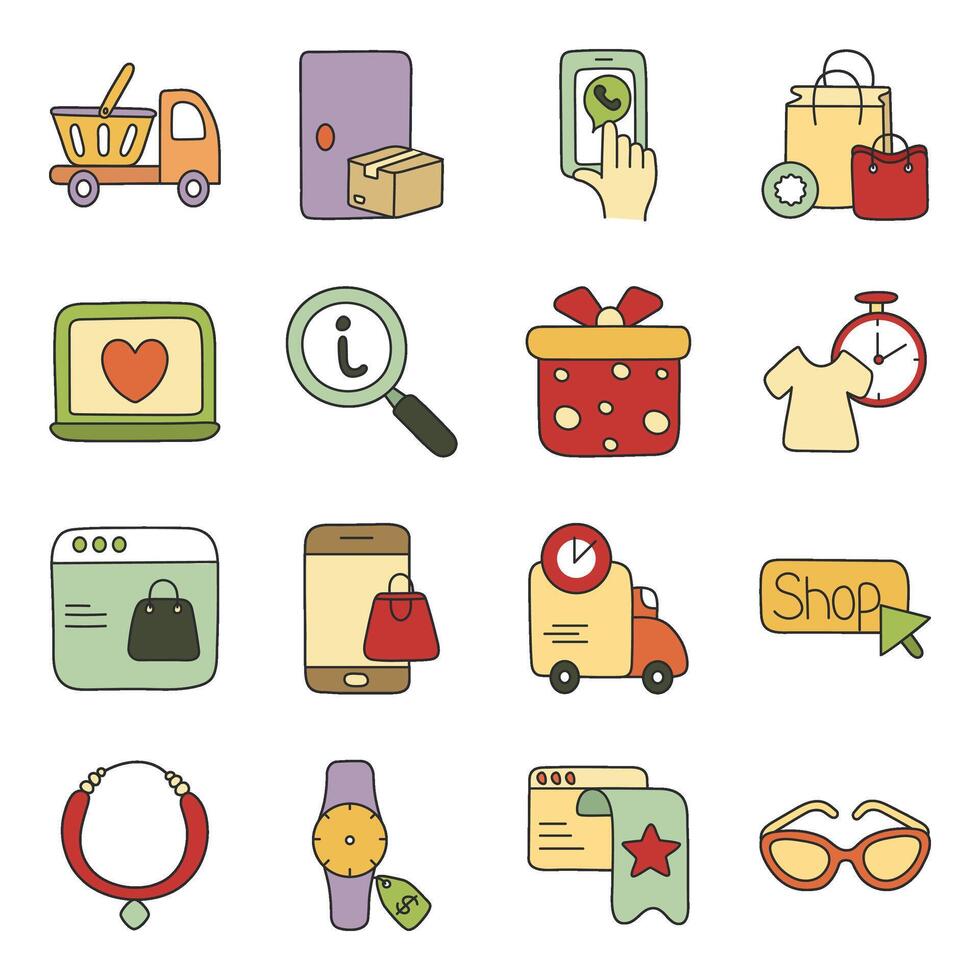 Pack of Online Shopping Flat Icon vector