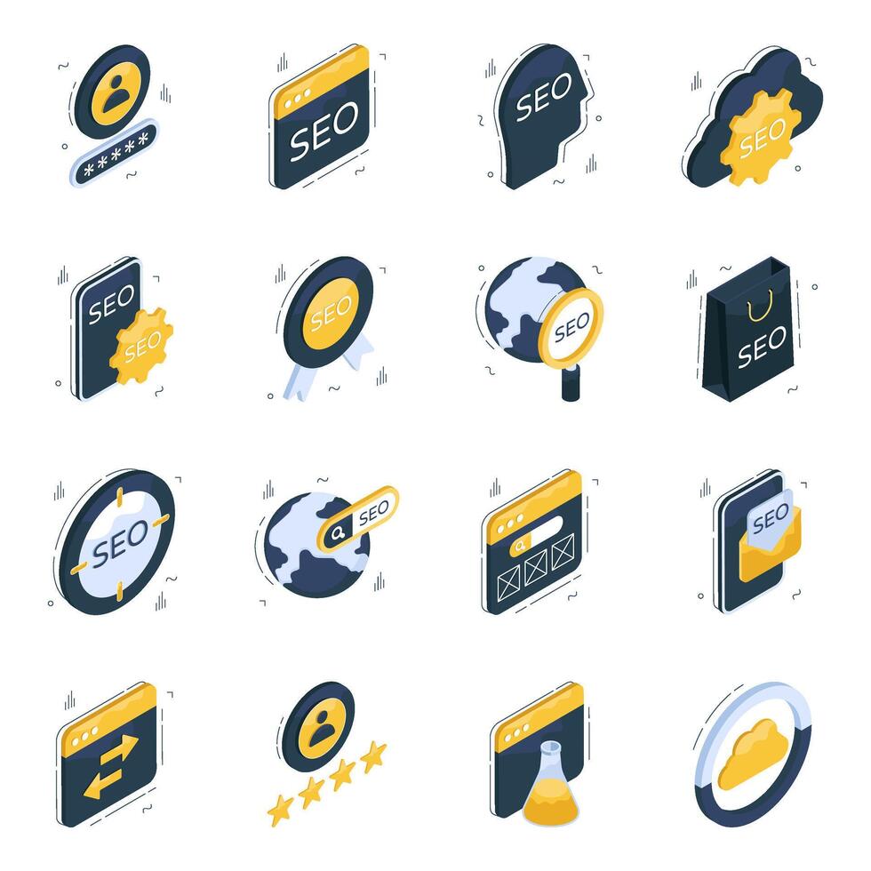 Set of Seo Optimization Isometric Icons vector