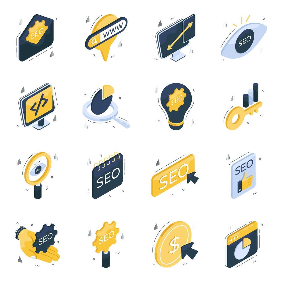 Set of Search Engine Optimization Isometric Icons vector