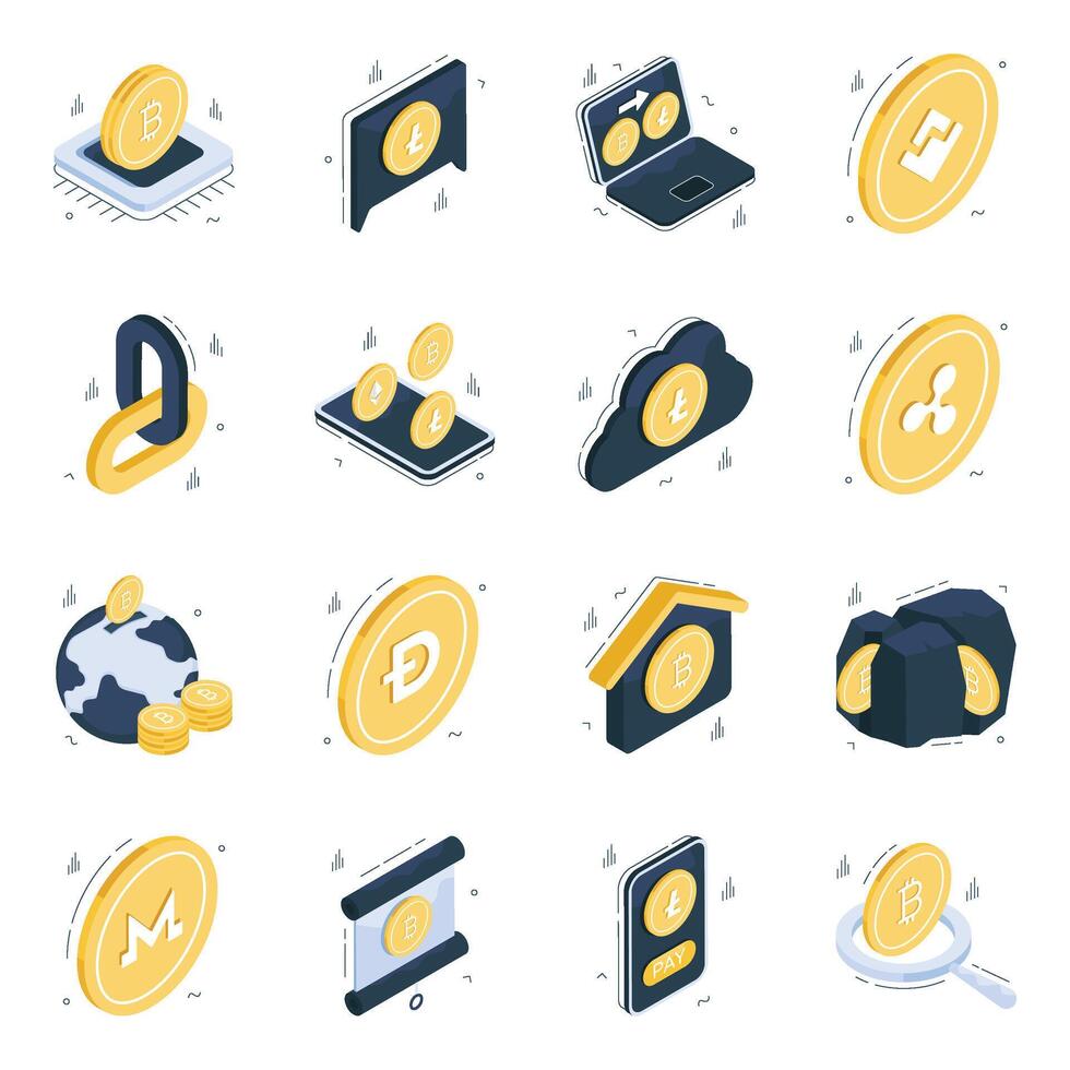 Set of BTC Isometric Icons vector