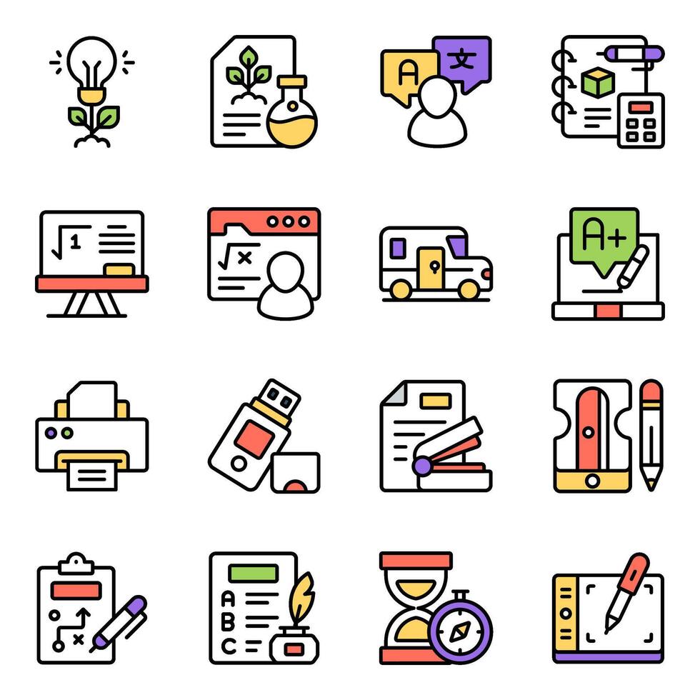 Pack Of Learning Flat Icon vector