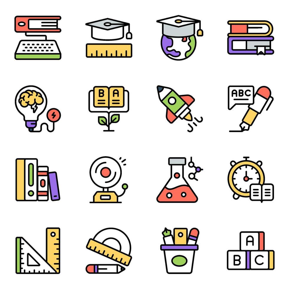 Pack Of Education Flat Icon vector