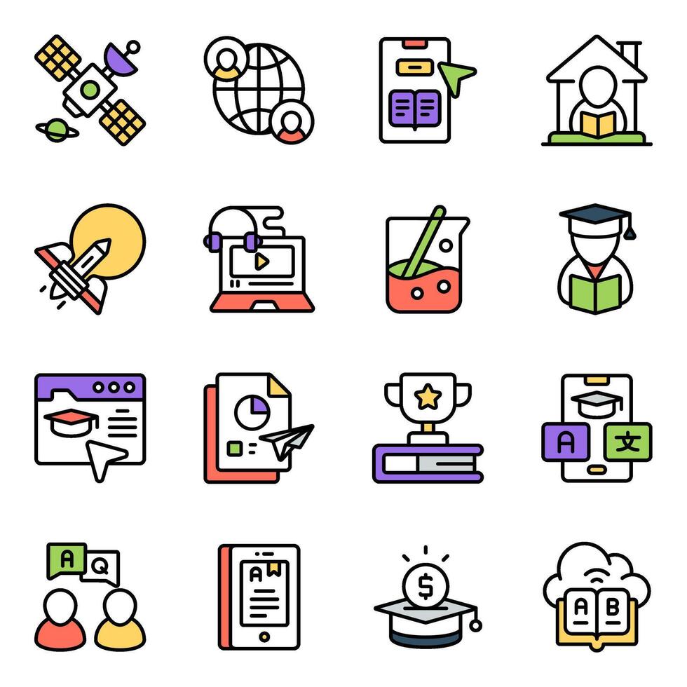 Pack Of Study And Flat Icon vector