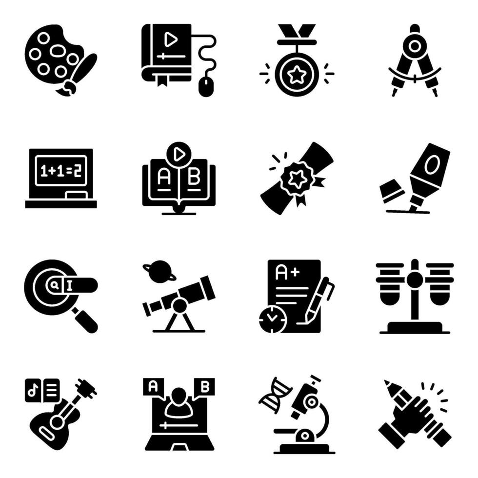 Pack Of Education Accessories solid Icon vector