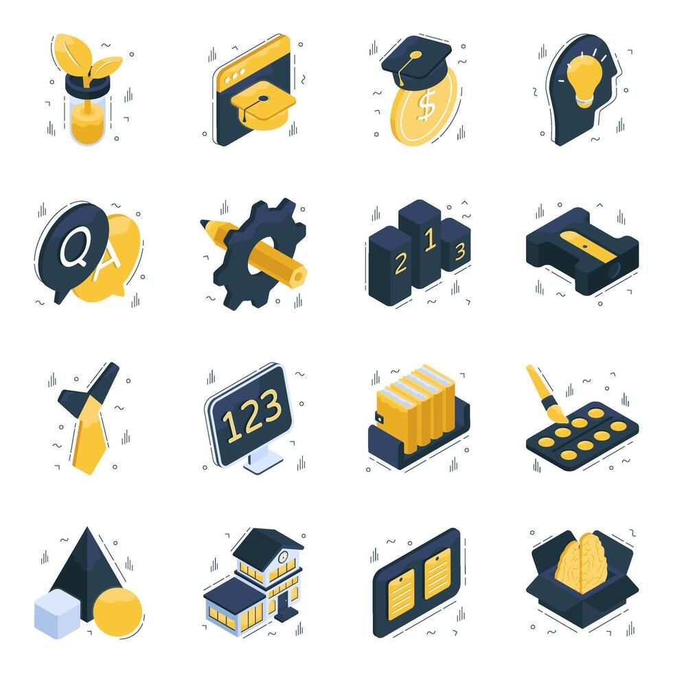 paquete de iconos isométricos de educación y conocimiento vector