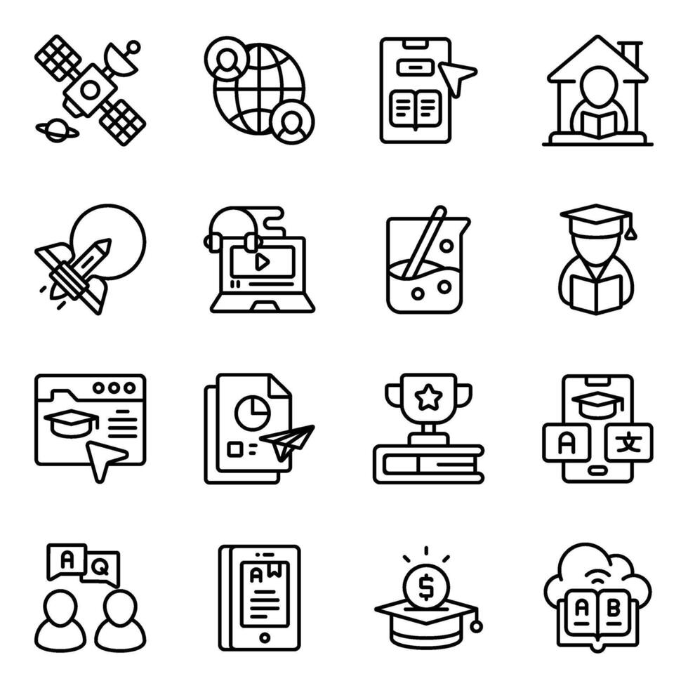 Pack Of Study And linear Icon vector