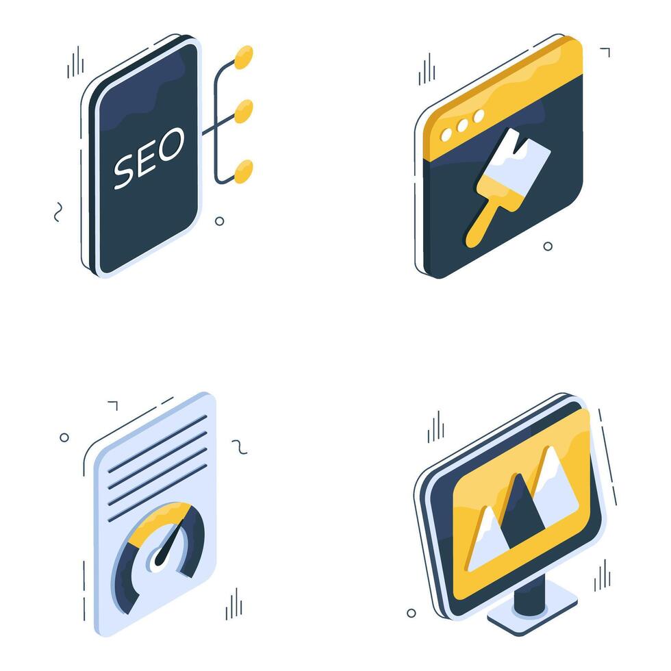 Set of Optimization Setting Isometric Icons vector