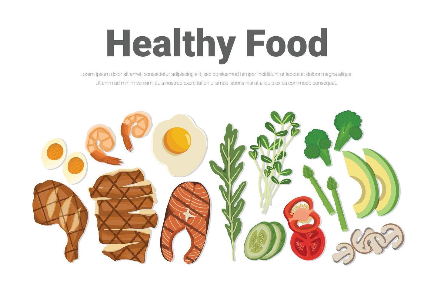 Flat design web banner. Health food. vector