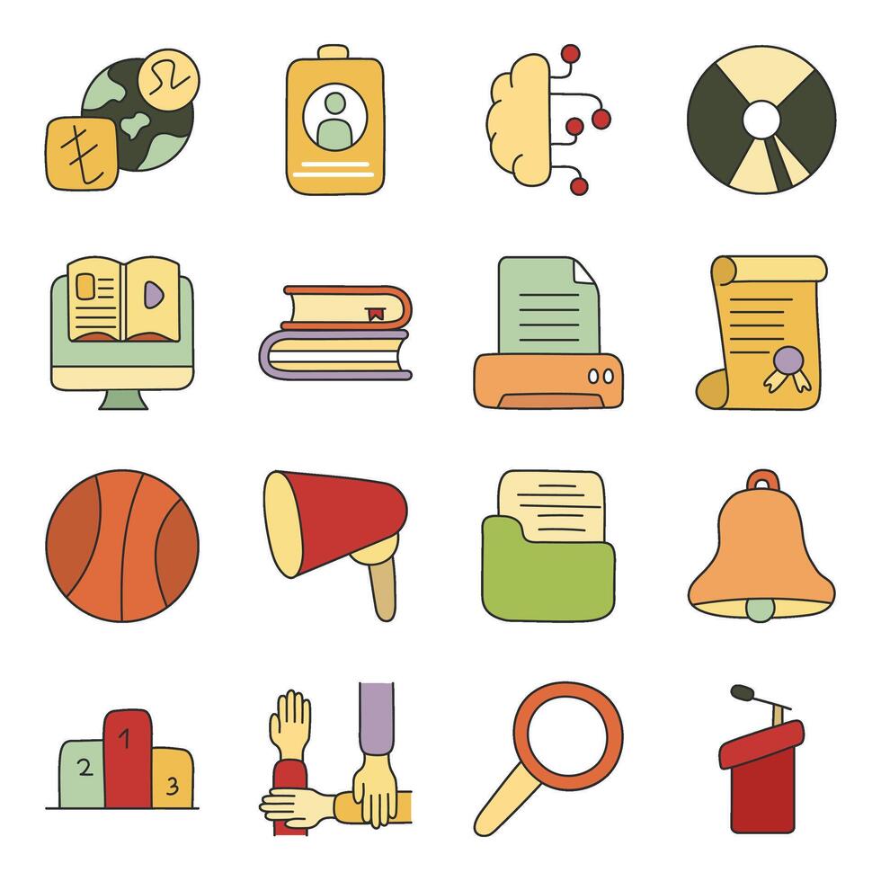 Pack Of Study Flat Icon vector