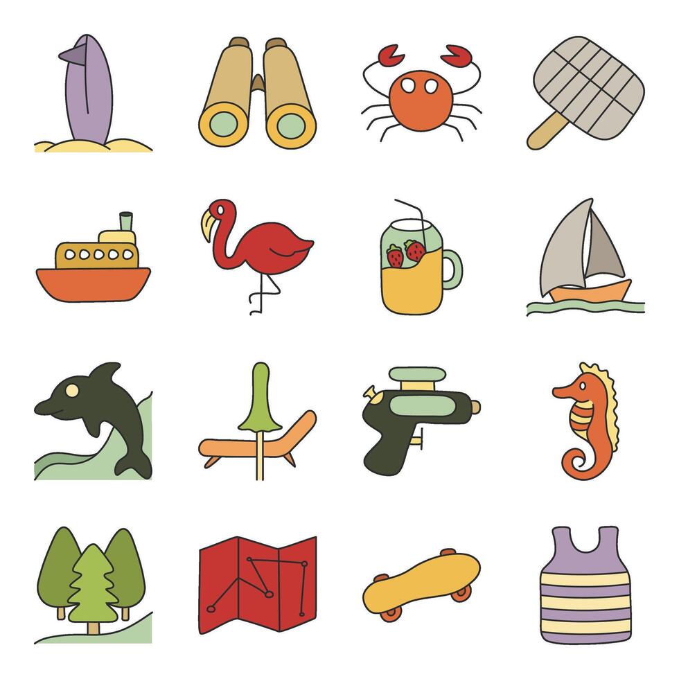 paquete de viaje y playa plano icono vector