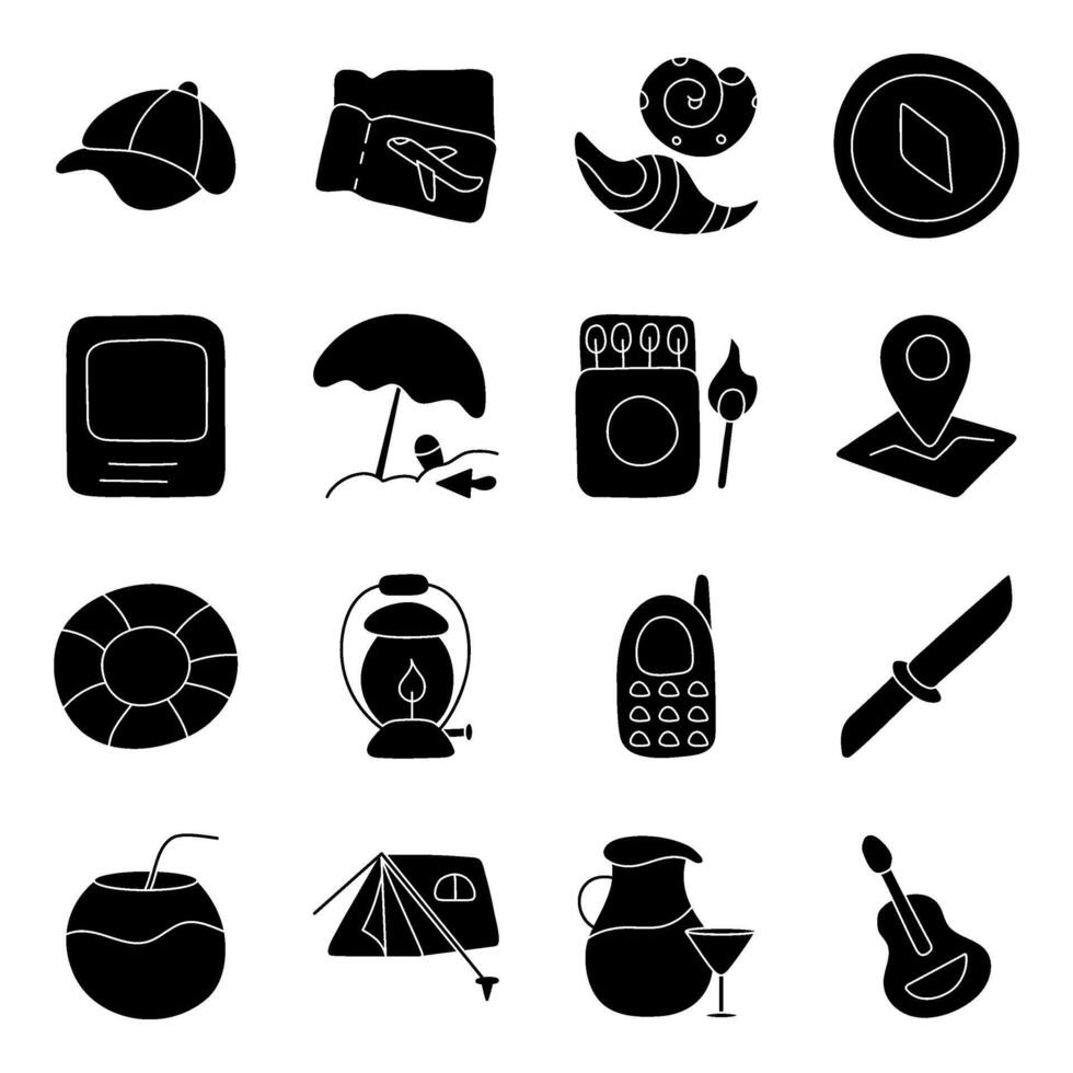 paquete de cámping sólido icono vector