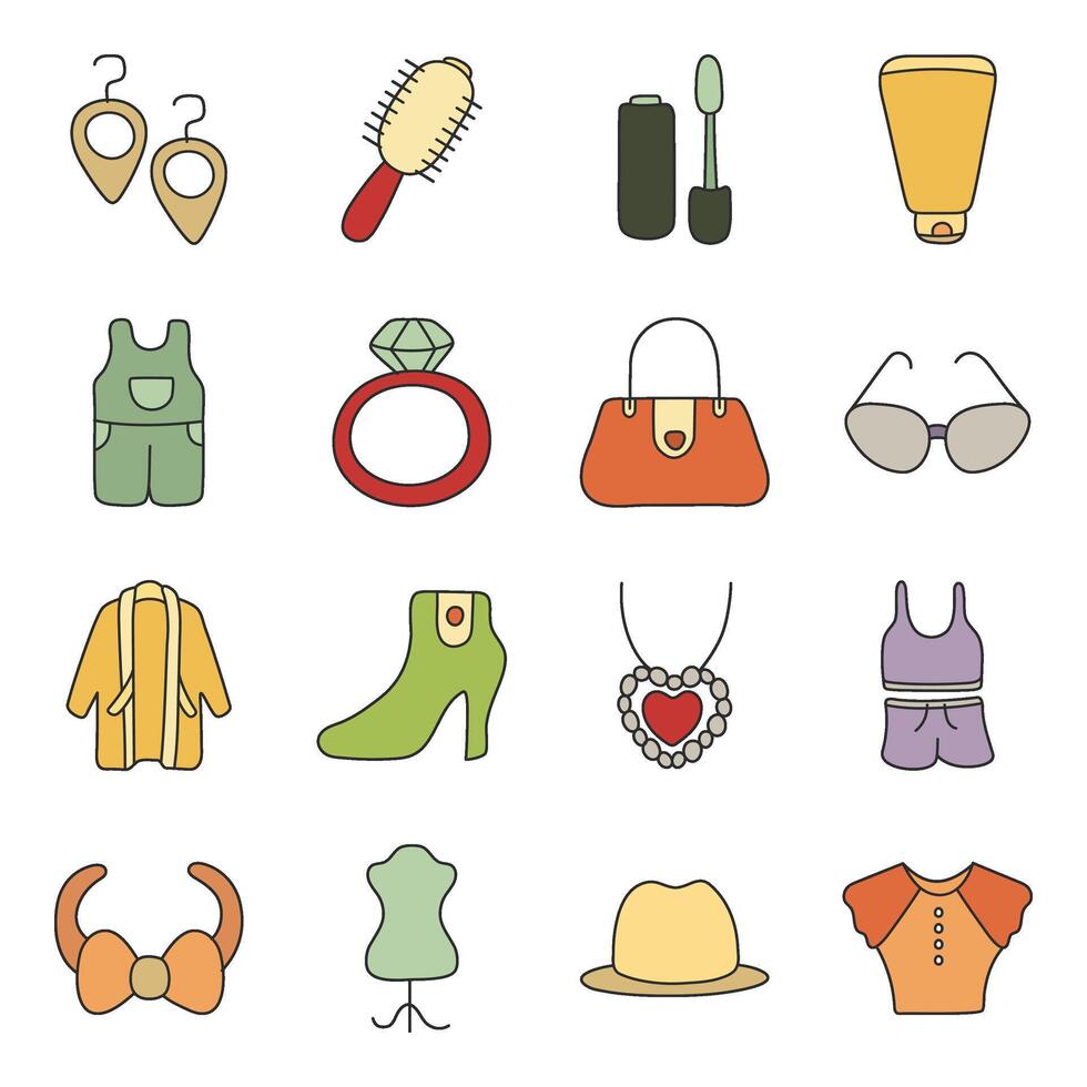 paquete de Moda y ropa plano icono vector