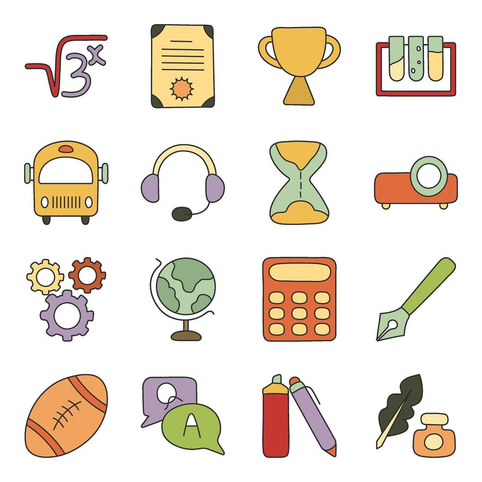 Pack Of Education Accessories Flat Icon vector