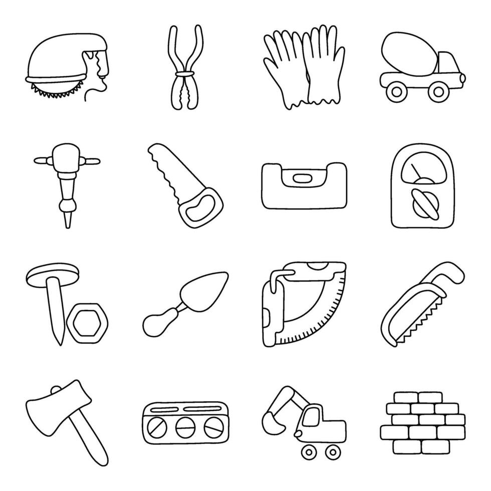 Set of Technical Tools Linear Icons vector