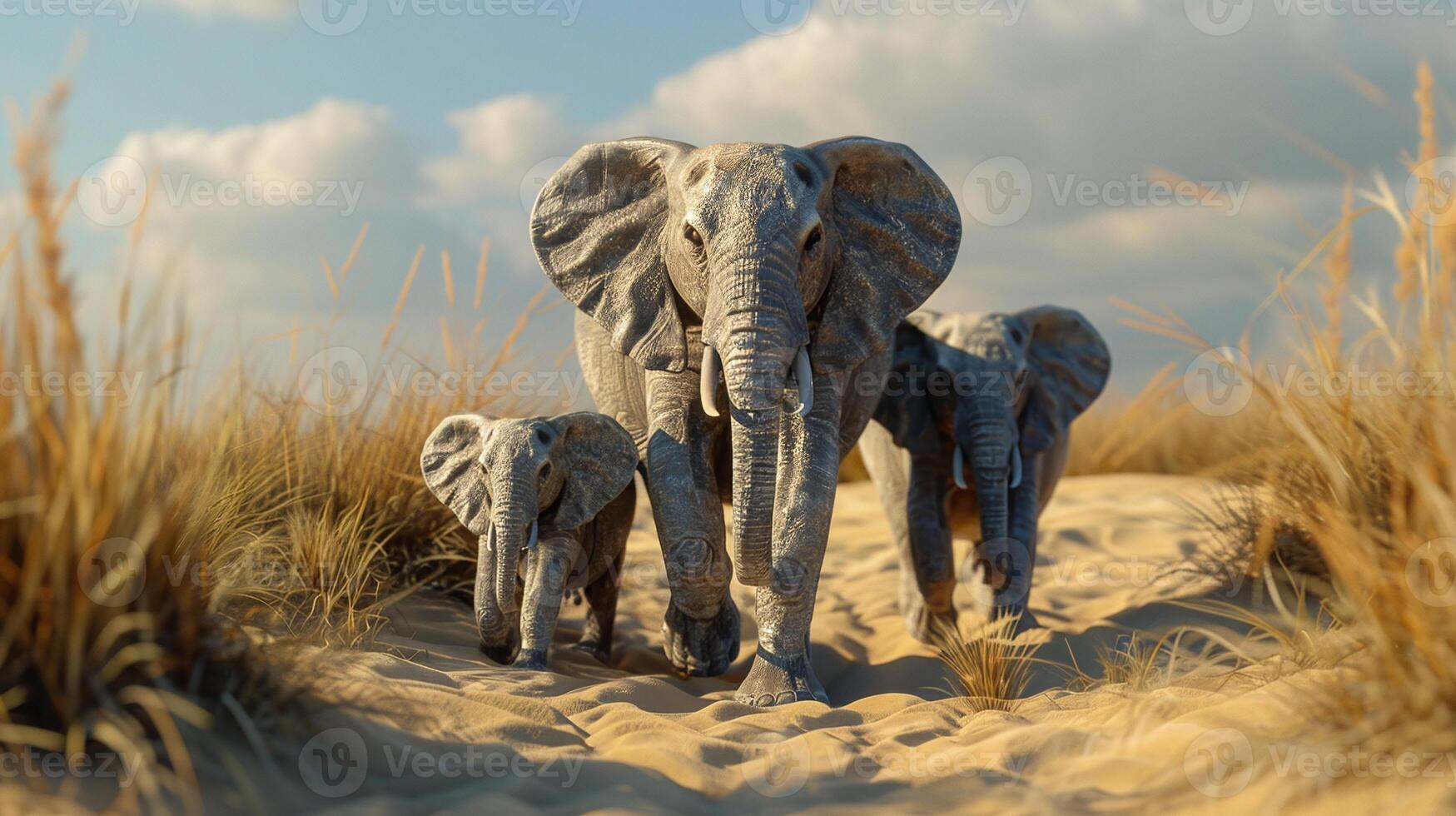 an intimate glimpse into the life of an elephant herd exploring and playing in the desert wilderness photo