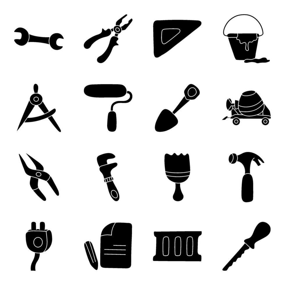 Set of Tech Tools Solid Icons vector