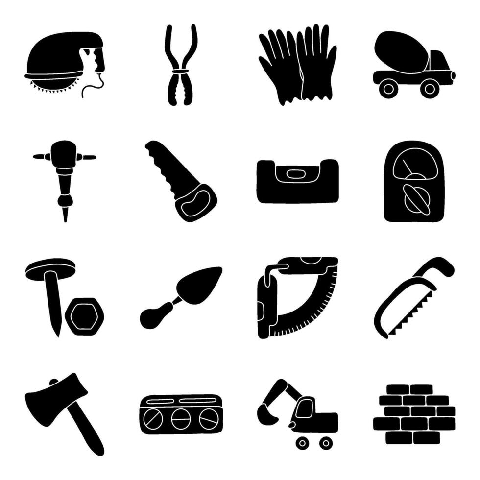 Set of Technical Tools Solid Icons vector