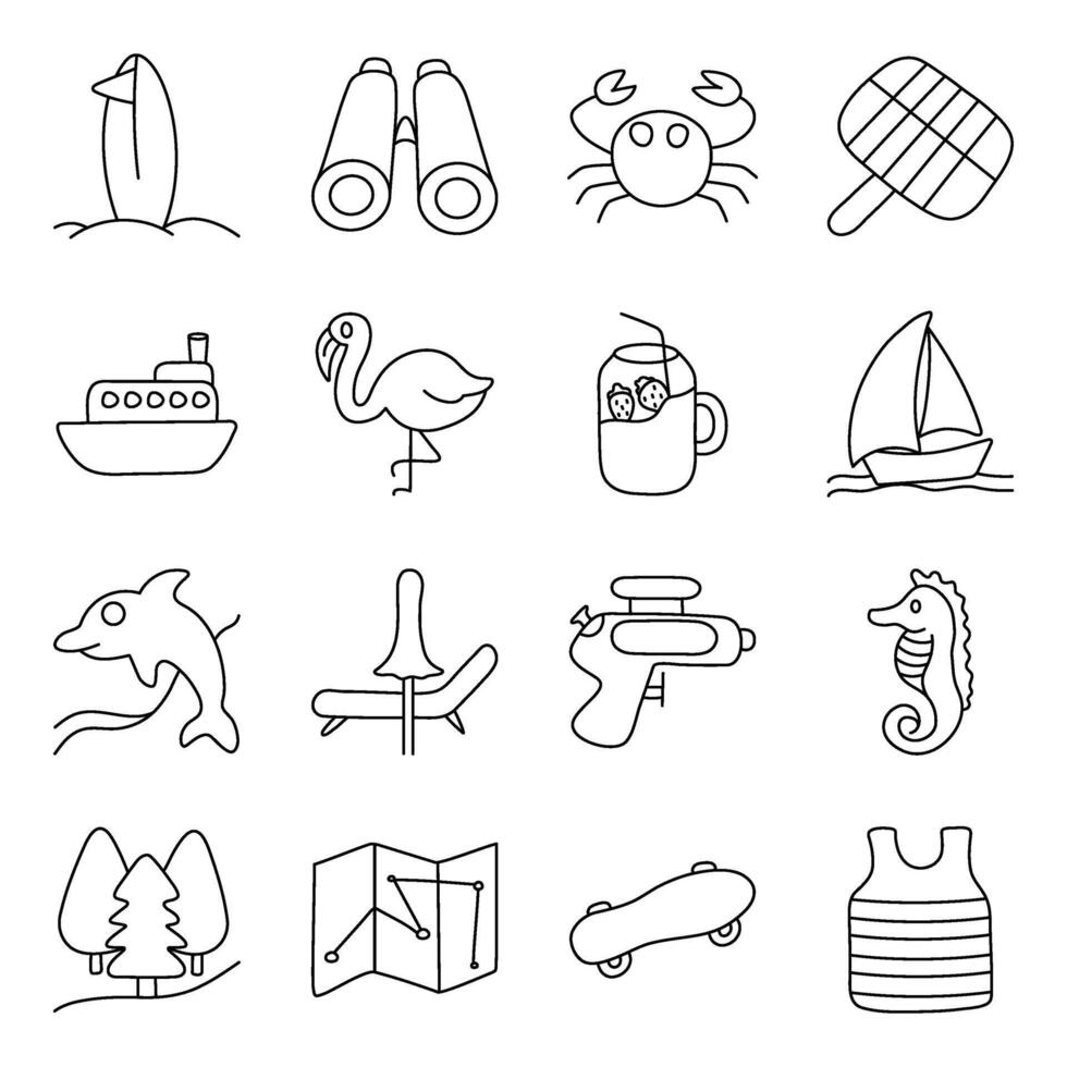 Pack Of Travel And Beach linear Icon vector