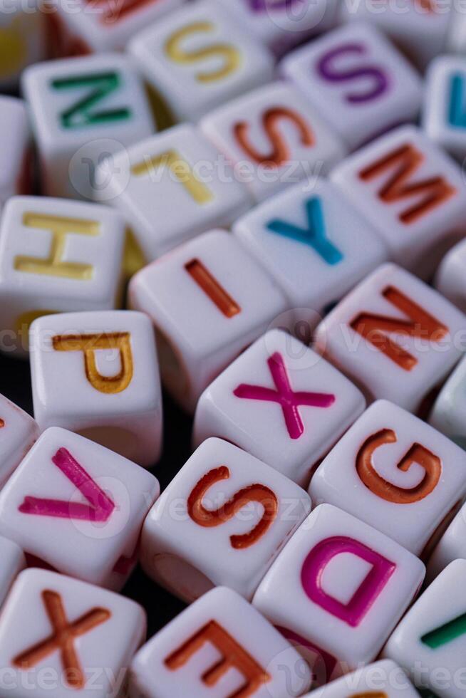 Colorful letter cubes, toy and education photo