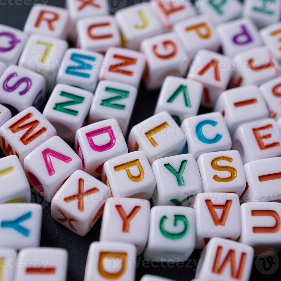 Colorful letter cubes, toy and education photo