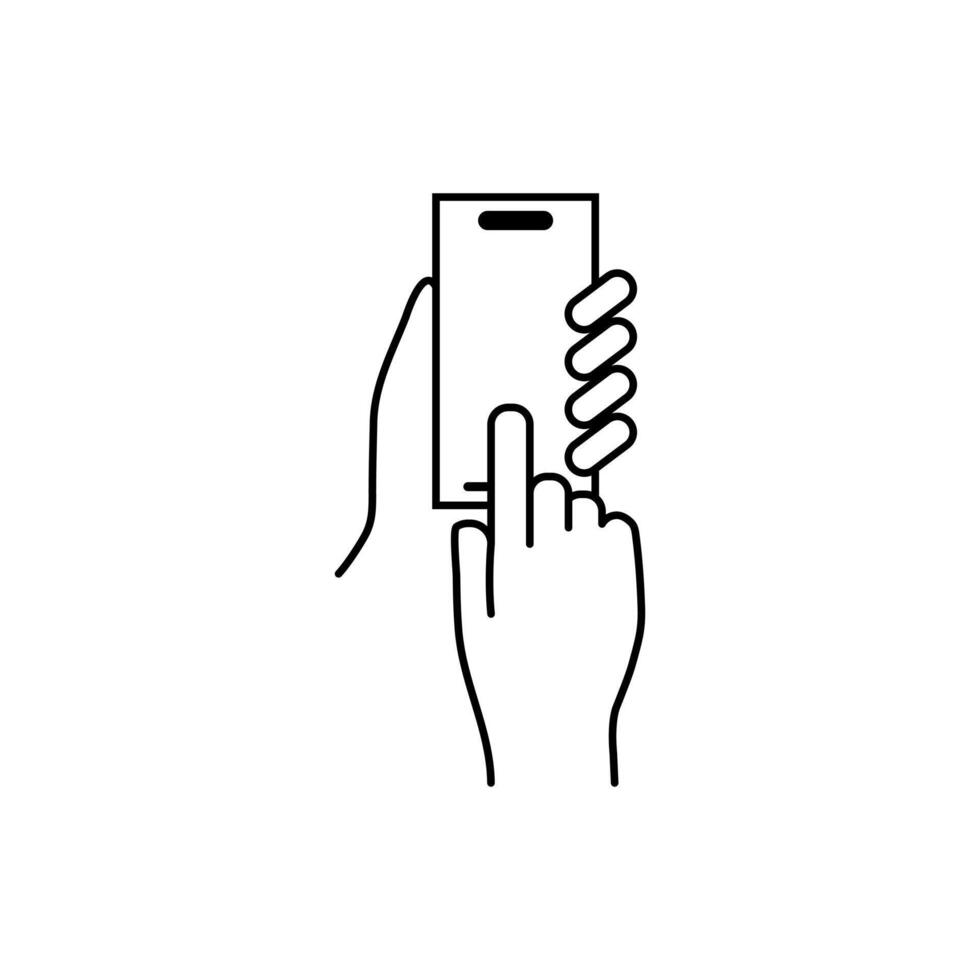 Hand hold the smartphone. Mobile phone finger touch screen, icon flat design vector