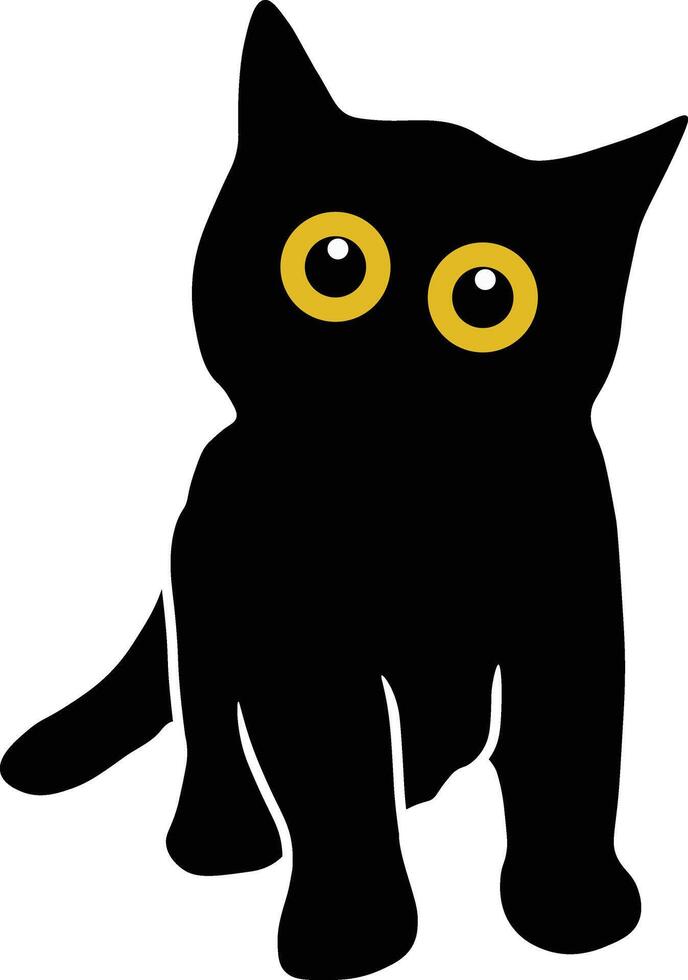 International Cat Day Character with Cute Yellow Eyes. Isolated Black Silhouette vector