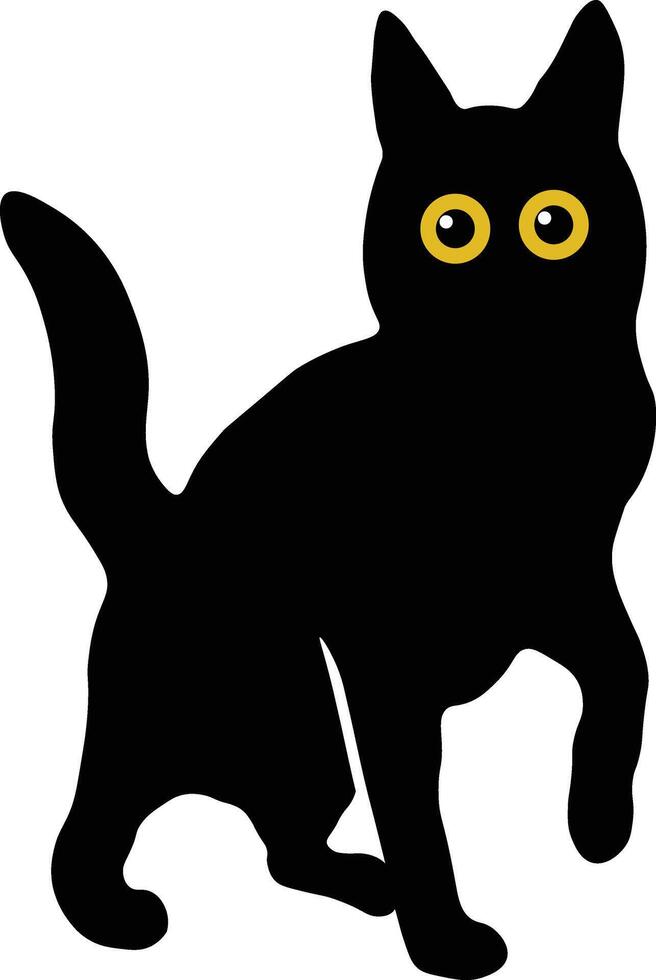 International Cat Day Character with Cute Yellow Eyes. Isolated Black Silhouette vector