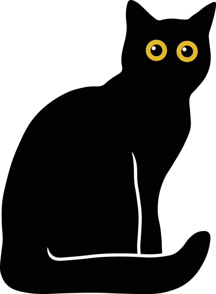 International Cat Day Character with Cute Yellow Eyes. Isolated Black Silhouette vector