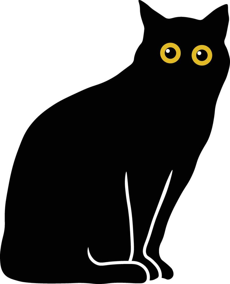 International Cat Day Character with Cute Yellow Eyes. Isolated Black Silhouette vector