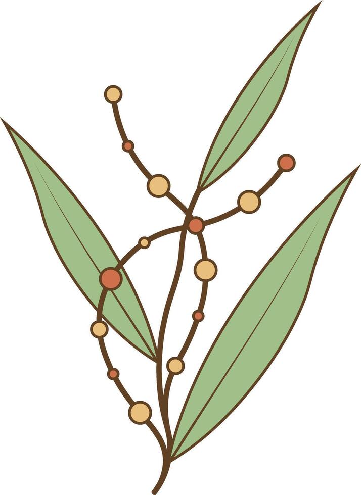 Hand Drawn Floral Botanical Branch in Minimalist Style. Isolated Illustration on White Background vector
