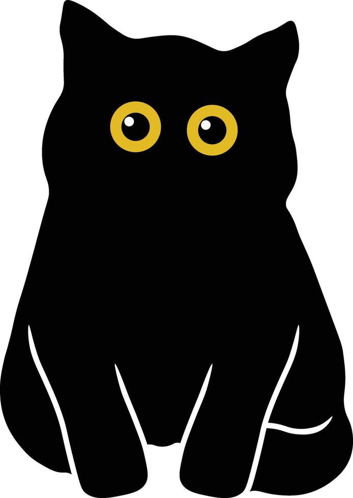 International Cat Day Character with Cute Yellow Eyes. Isolated Black Silhouette vector
