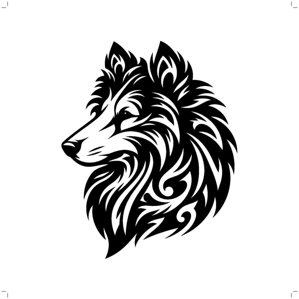 collie dog in modern tribal tattoo, abstract line art of animals, minimalist contour. vector