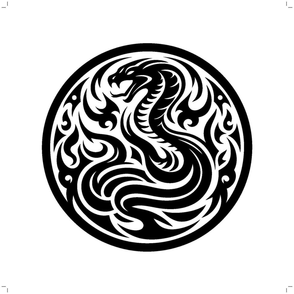 Cobra in modern tribal tattoo, abstract line art of animals, minimalist contour. vector