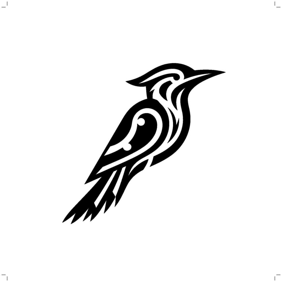 Woodpecker in modern tribal tattoo, abstract line art of animals, minimalist contour. vector
