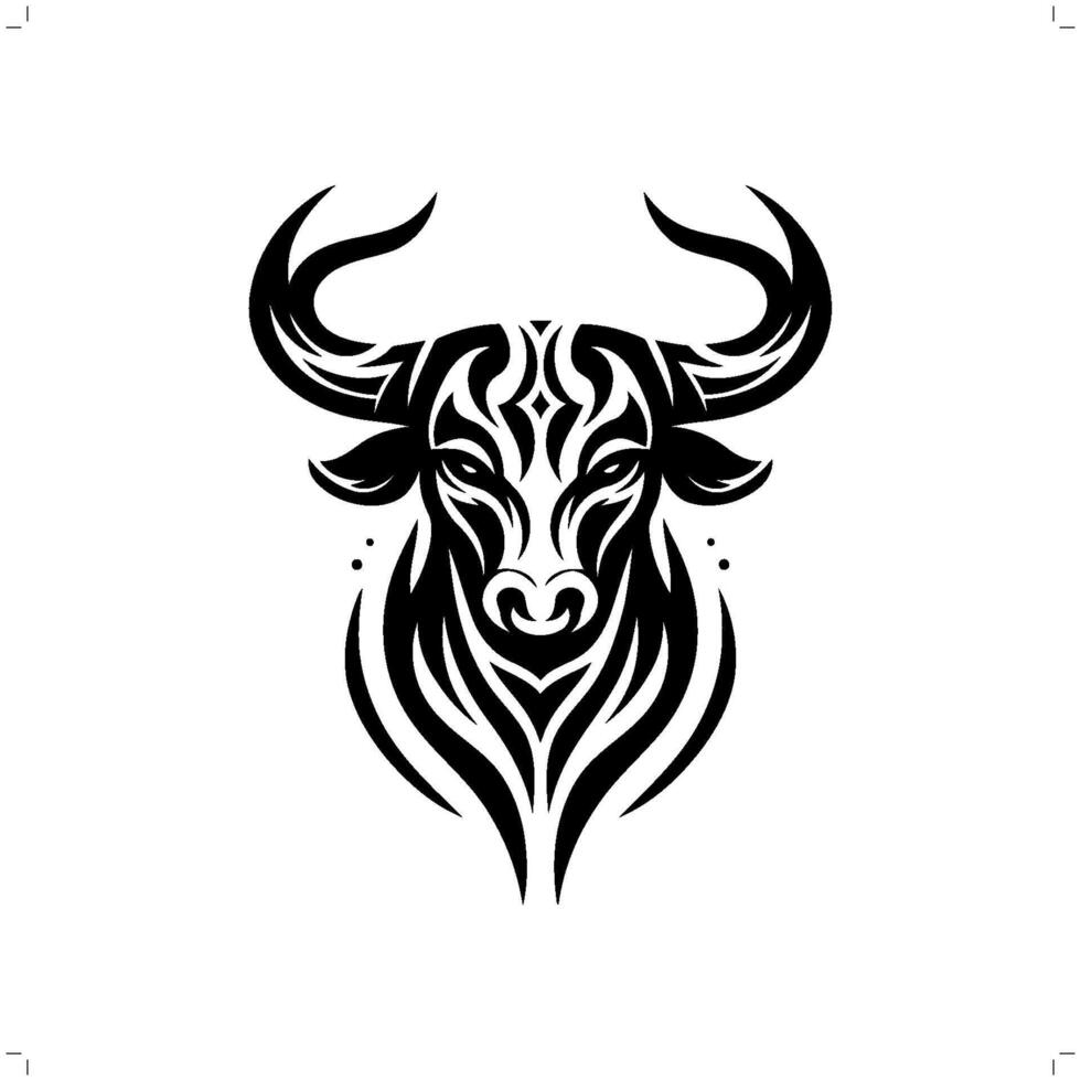 bull , cow in modern tribal tattoo, abstract line art of animals, minimalist contour. vector