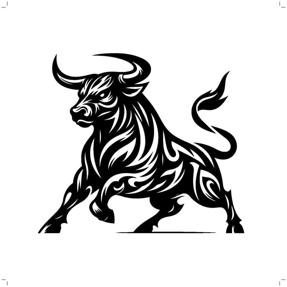 bull , cow in modern tribal tattoo, abstract line art of animals, minimalist contour. vector