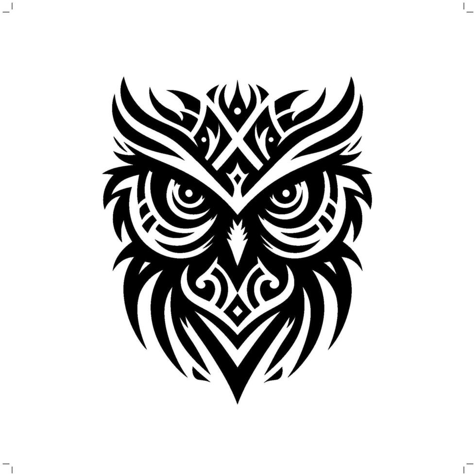 Owl in modern tribal tattoo, abstract line art of animals, minimalist contour. vector