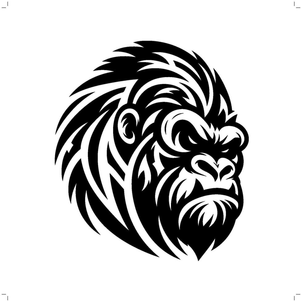 gorilla in modern tribal tattoo, abstract line art of animals, minimalist contour. vector