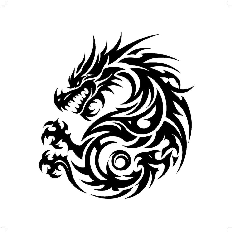 wyvern dragon in modern tribal tattoo, abstract line art of people, minimalist contour. vector