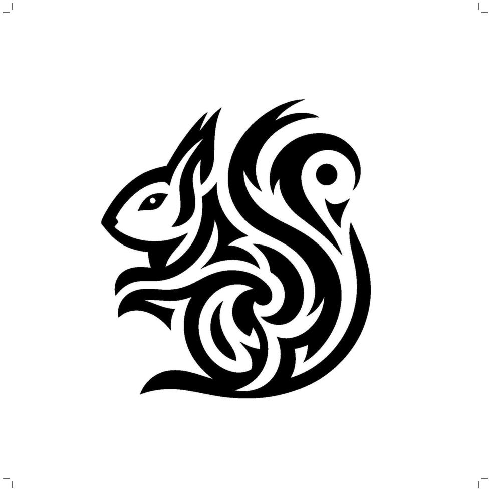 Squirrel in modern tribal tattoo, abstract line art of animals, minimalist contour. vector