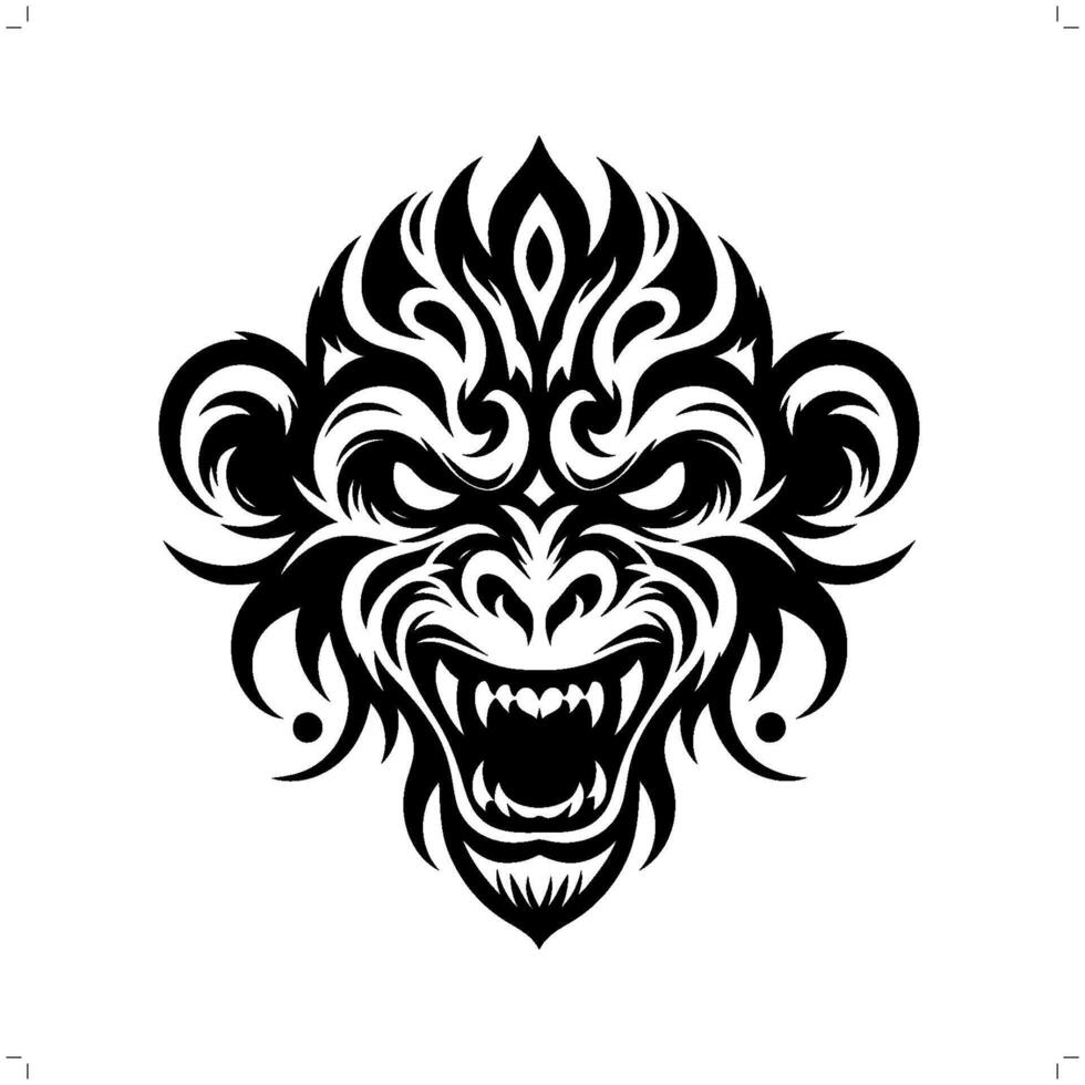 monkey , ape in modern tribal tattoo, abstract line art of animals, minimalist contour. vector