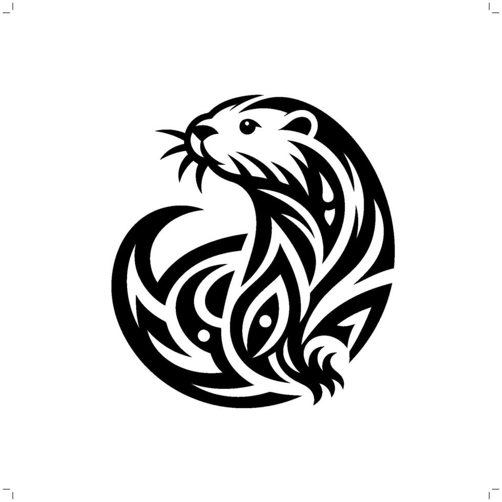 Weasel in modern tribal tattoo, abstract line art of animals, minimalist contour. vector