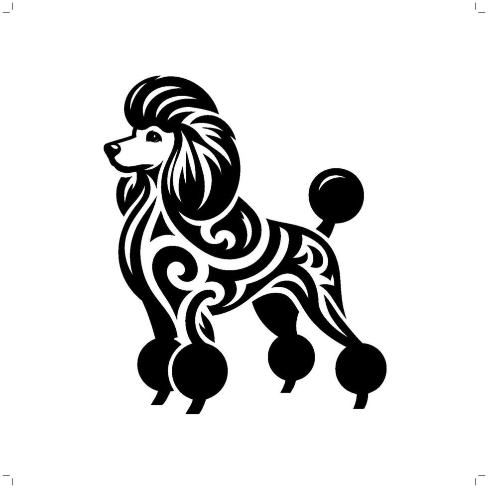 Poodle dog in modern tribal tattoo, abstract line art of animals, minimalist contour. vector