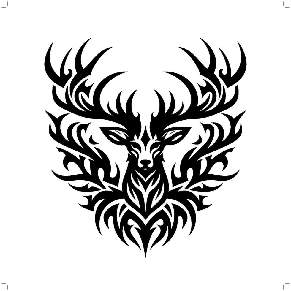 Reindeer, moose in modern tribal tattoo, abstract line art of animals, minimalist contour. vector
