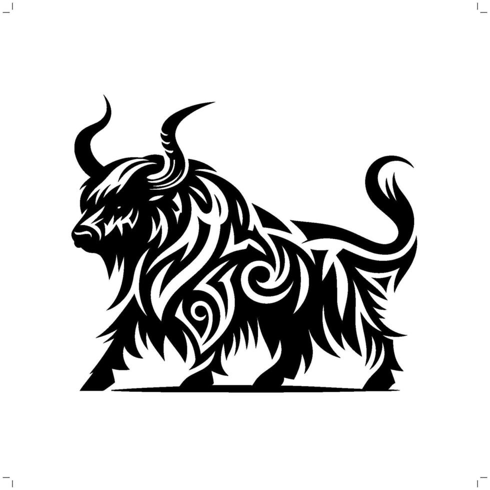 yak in modern tribal tattoo, abstract line art of animals, minimalist contour. vector