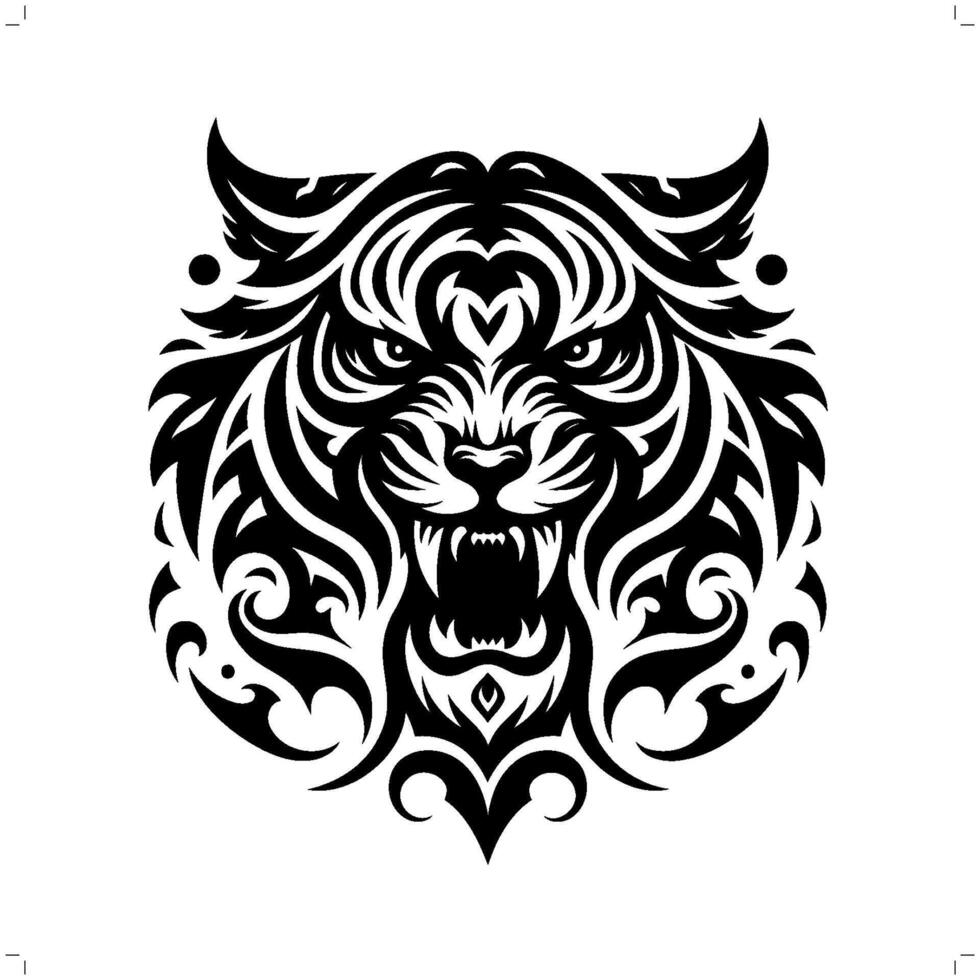 Tiger in modern tribal tattoo, abstract line art of animals, minimalist contour. vector