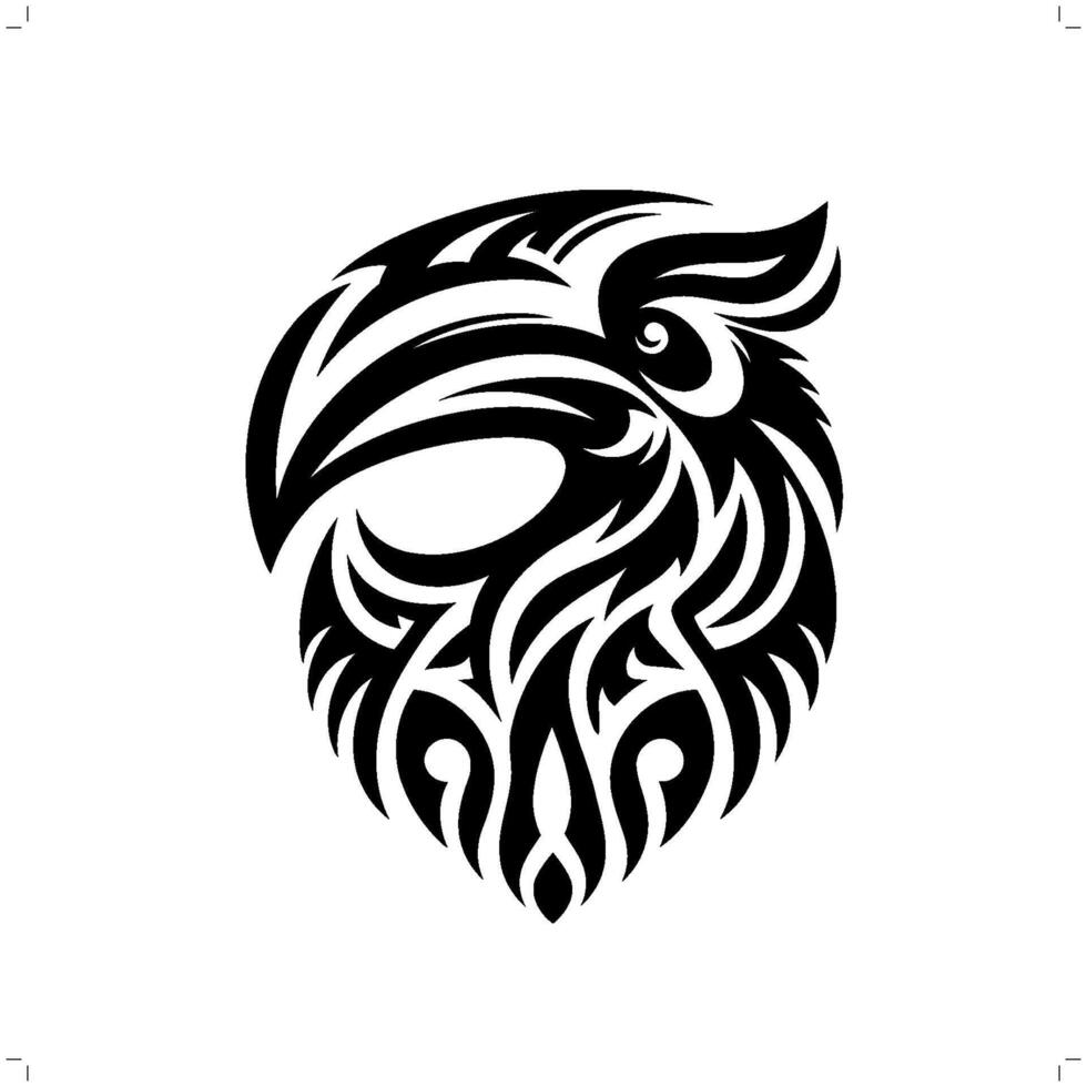 Hornbill in modern tribal tattoo, abstract line art of animals, minimalist contour. vector