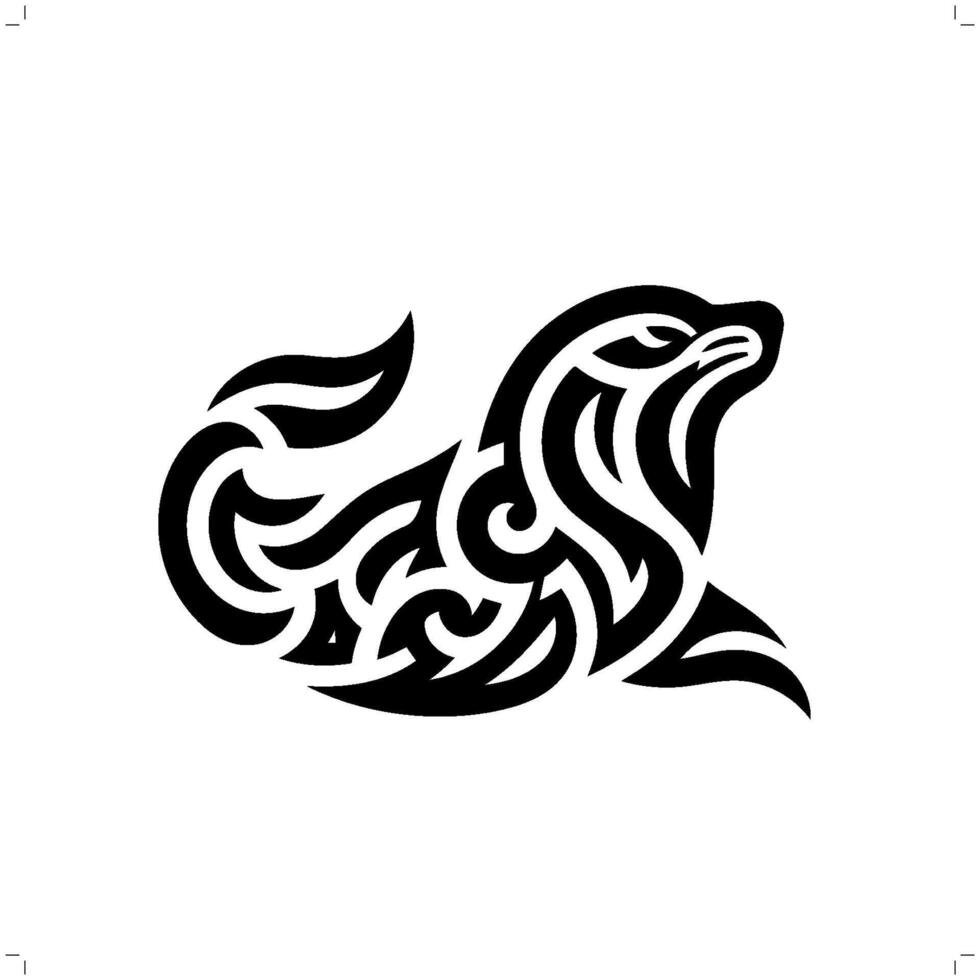 seal, sealion in modern tribal tattoo, abstract line art of animals, minimalist contour. vector