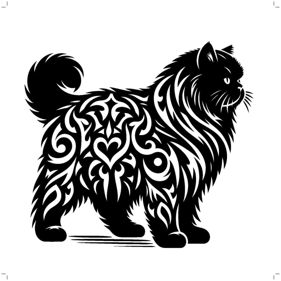 persa, muñeca de trapo gato en moderno tribal tatuaje, resumen línea Arte de animales, minimalista contorno. vector