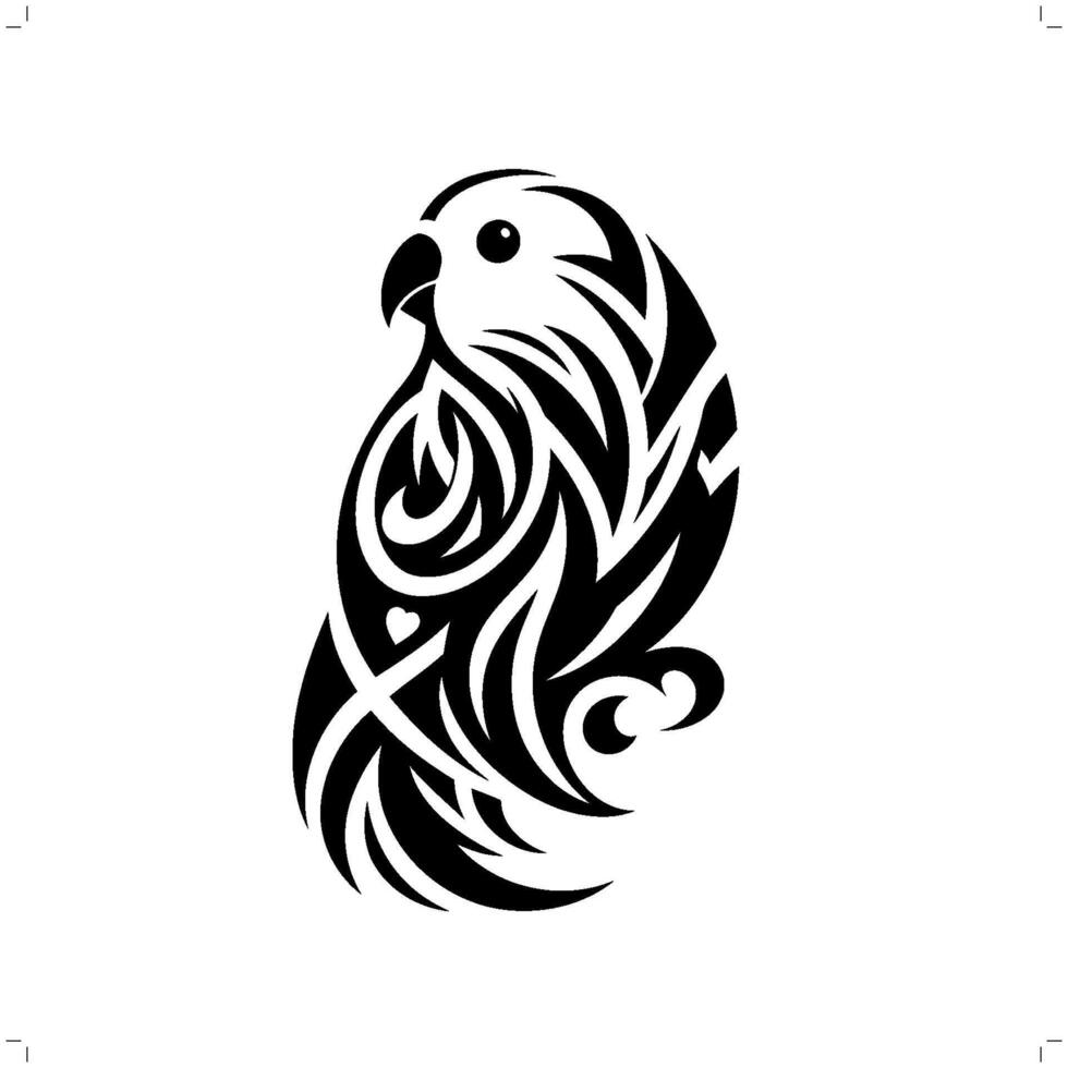 Lovebird in modern tribal tattoo, abstract line art of animals, minimalist contour. vector